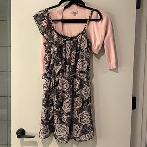 Guess Black and Pink Floral Dress with Matching Shrug Sweater Included